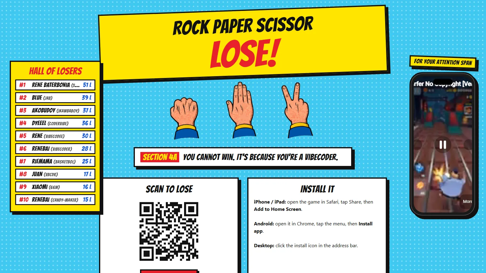 Rock Paper Scissor Lose! screenshot 1
